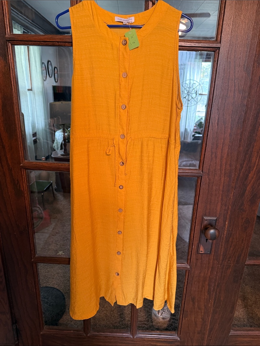 Sleeveless Button-Front Midi Dress in Mustard